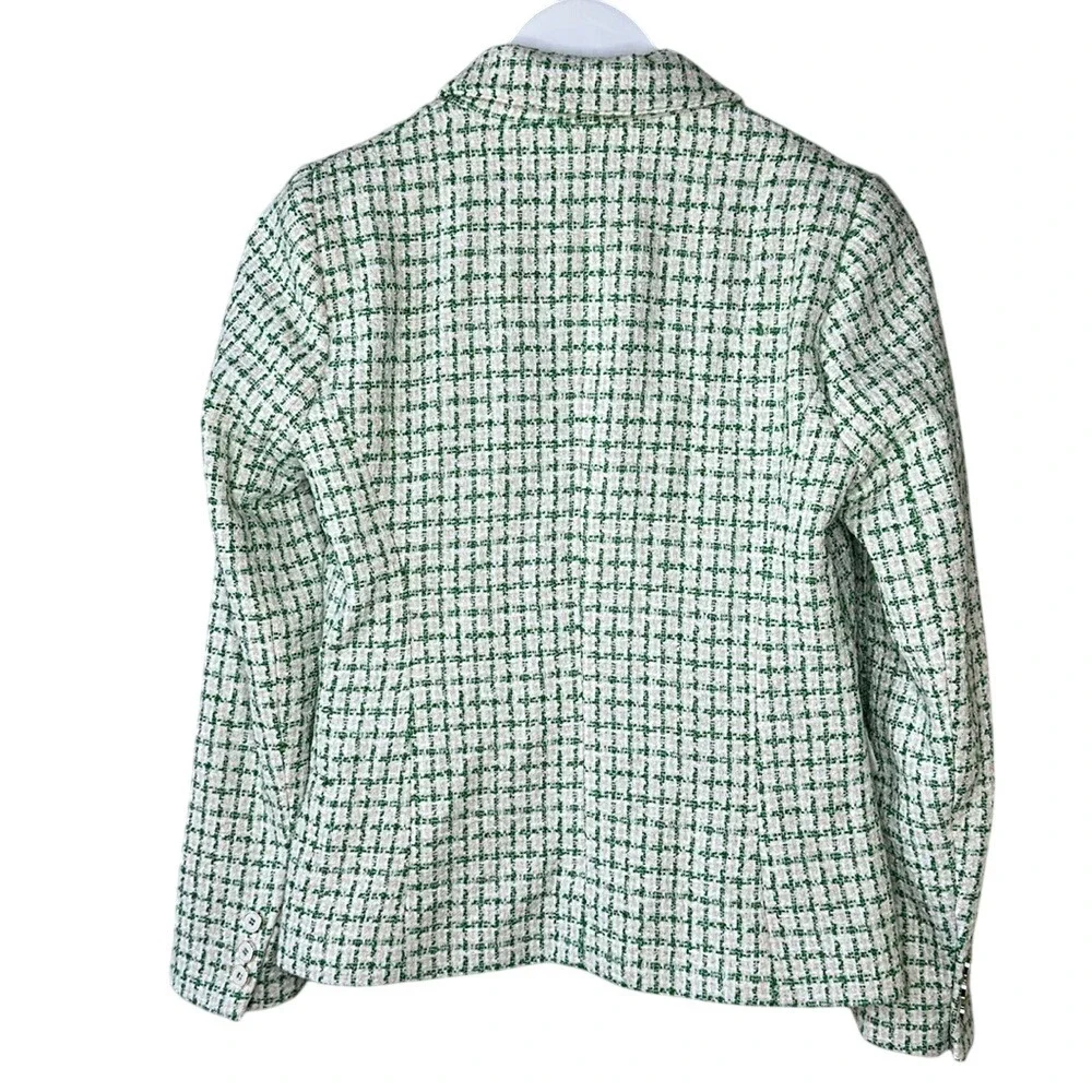 Rachel Zoe Green White Tweed Notch Collar Double Breasted Blazer Jacket Size XS - Picture 7 of 13